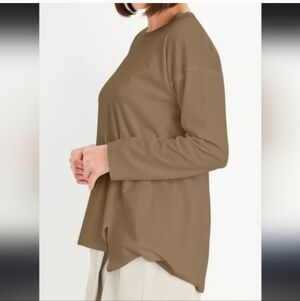 Planet By Lauren G Pima Cotton Vent Tee Long Sleeve Loden OS Asymmetrical